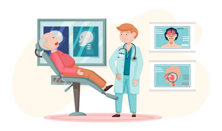 Médico fazendo check-up para velho  Ilustração