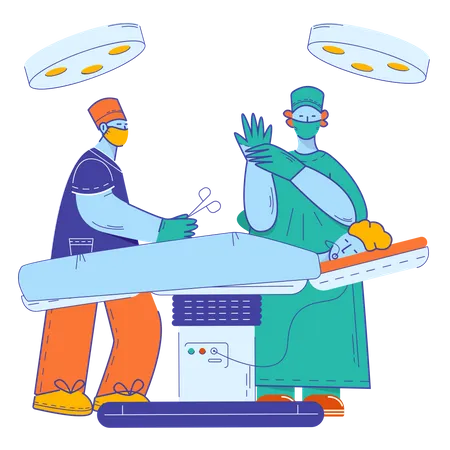 Médico fazendo cirurgia na sala de operações  Ilustração
