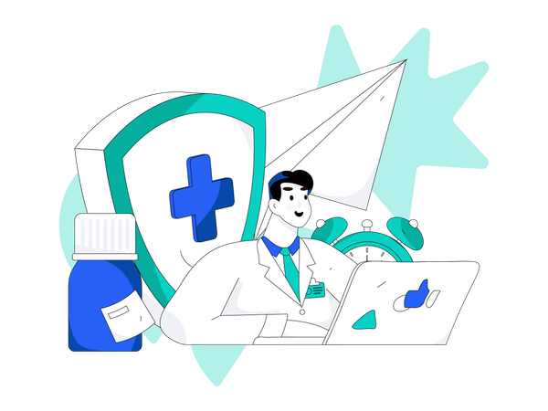 Médico fazendo consulta on-line  Ilustração