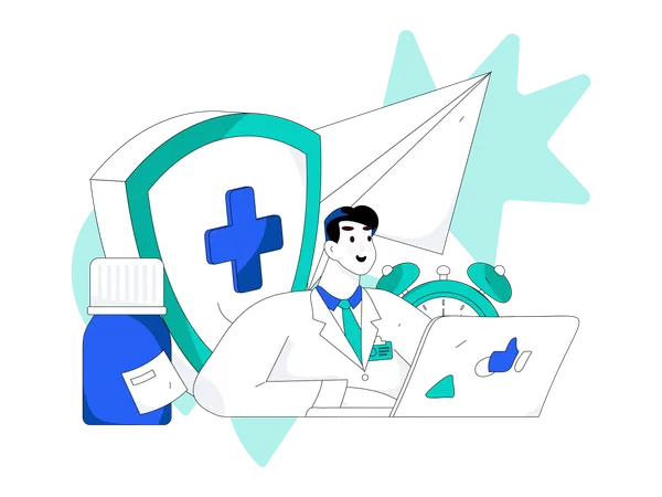 Médico fazendo consulta on-line  Ilustração