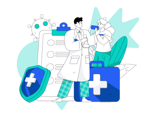 Médico fazendo consulta on-line  Ilustração