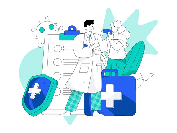 Médico fazendo consulta on-line  Ilustração