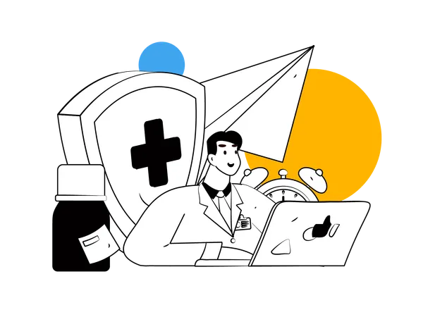 Médico fazendo consulta on-line  Ilustração