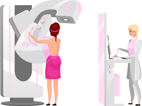 Médico fazendo exame de mamografia  Ilustração