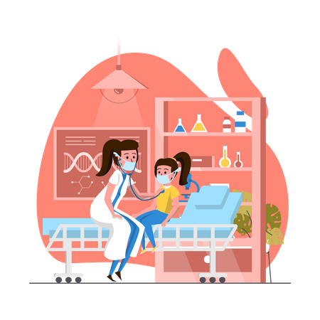 Médico fazendo check-up da garota  Ilustração