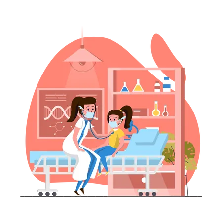 Médico fazendo check-up da garota  Ilustração