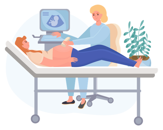 Médico fazendo exame de ultrassom de gravidez  Ilustração
