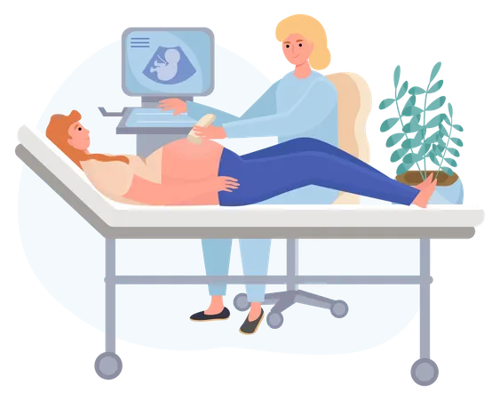 Médico fazendo exame de ultrassom de gravidez  Ilustração