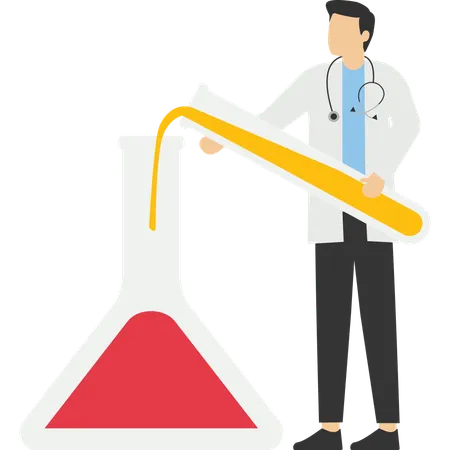 Médico fazendo experimento químico em laboratório  Ilustração