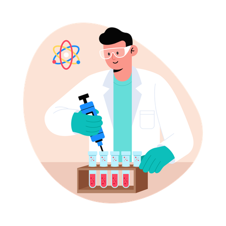 Médico realizando testes de solução  Ilustração