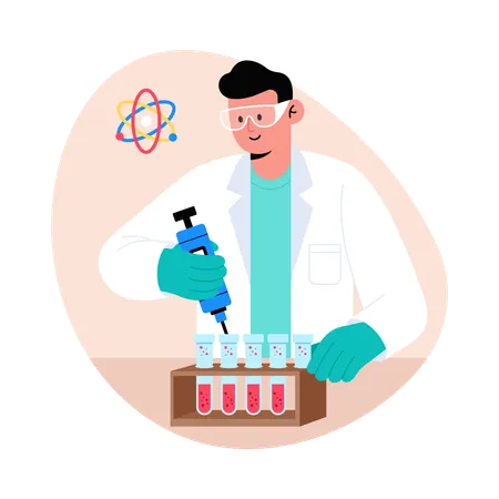 Médico realizando testes de solução  Ilustração