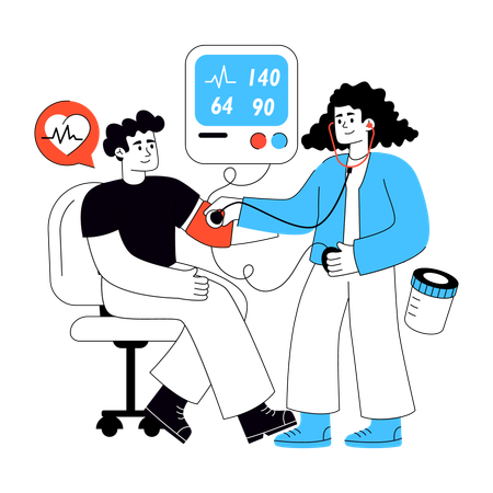 Médico verificando a pressão arterial do paciente  Illustration