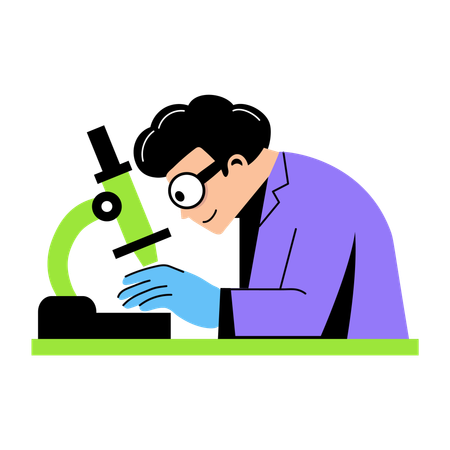 Médico forense usando microscópio  Ilustração