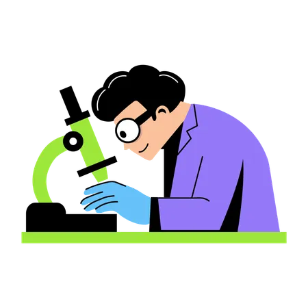 Médico forense usando microscópio  Ilustração