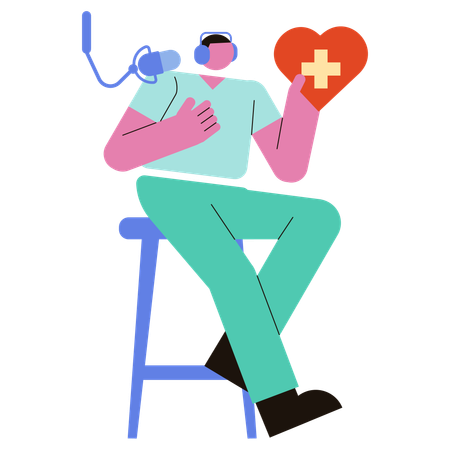 Médico grava podcast sobre saúde  Ilustração