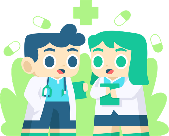 Doctor hablando con enfermera  Ilustración