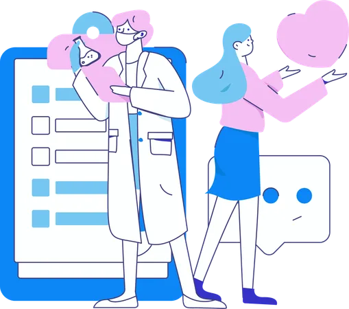 Doctor haciendo análisis de laboratorio  Ilustración