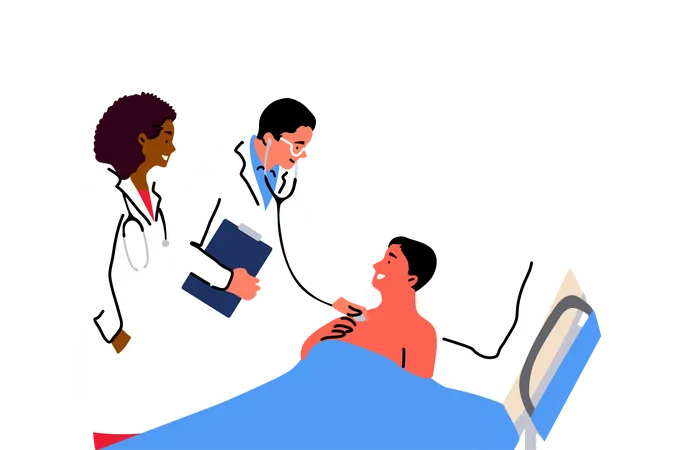 Doctor haciendo chequeo de rutina con el paciente  Ilustración