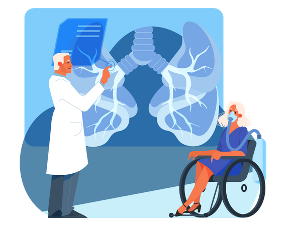 Médico haciendo chequeo del paciente usando tecnología moderna Ilustración