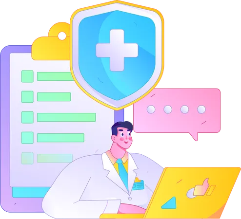 Doctor haciendo informe médico  Ilustración