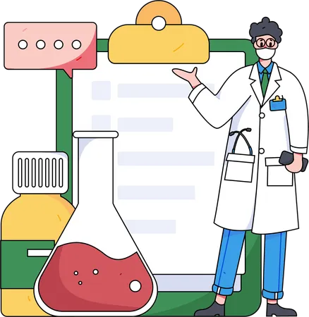 Doctor haciendo investigación en medicina  Ilustración