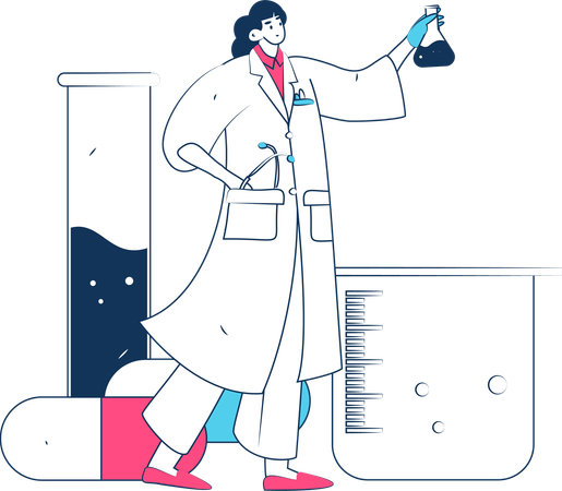 Doctor haciendo investigación sobre diagnóstico.  Ilustración