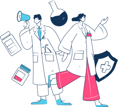 Doctor haciendo marketing médico  Ilustración