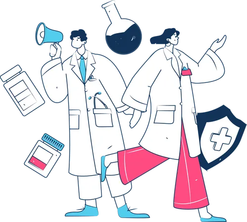 Doctor haciendo marketing médico  Ilustración