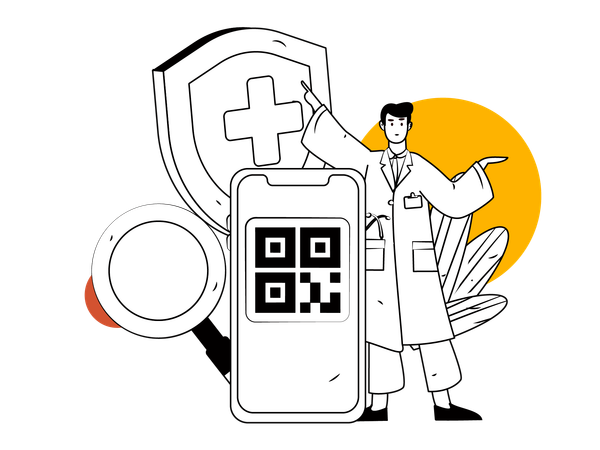 Médico masculino com código qr  Ilustração