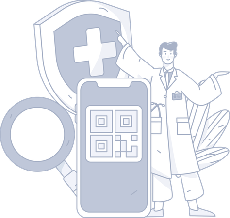 Médico masculino com código qr  Ilustração