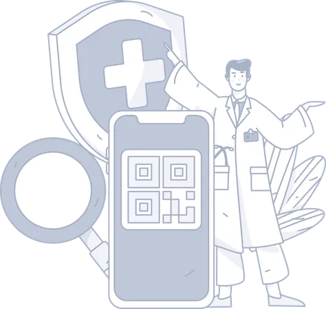 Médico masculino com código qr  Ilustração