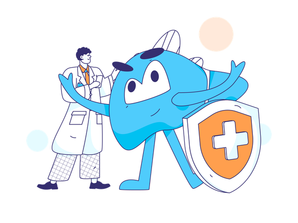 Médico masculino com fígado saudável  Ilustração