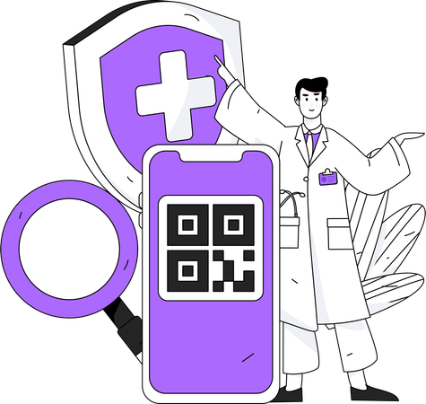 Médico masculino com código qr  Ilustração