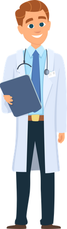 Médico masculino com relatório  Ilustração