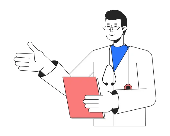 Médico masculino com relatórios médicos  Ilustração