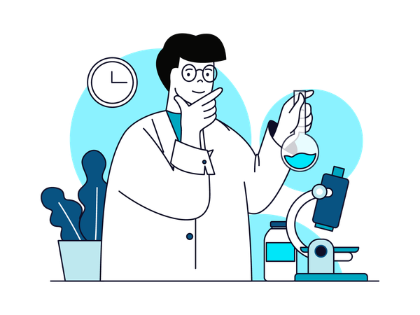 Médico masculino fazendo experimento químico  Ilustração