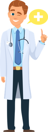 Médico masculino mostrando sinal de mais  Ilustração
