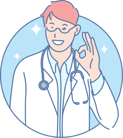 Médico masculino mostrando sinal ok  Ilustração