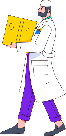 Médico masculino segurando caixa médica  Ilustração