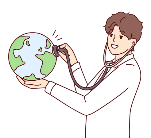 Médico masculino verificando o globo  Ilustração