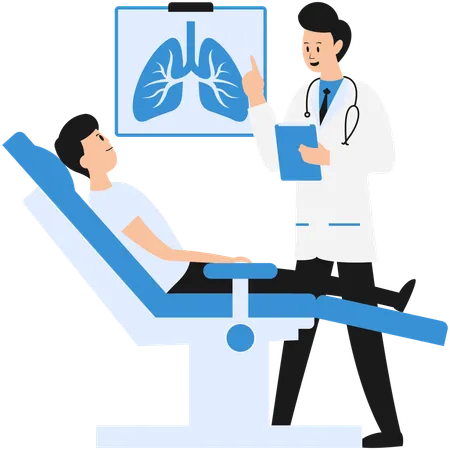 Médico identifica problemas de doenças nos pulmões do paciente  Ilustração