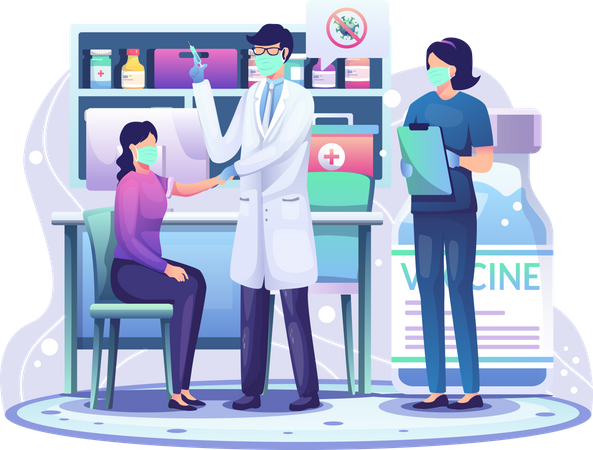 Médico injetando vacina contra coronavírus  Ilustração