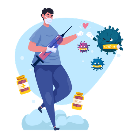 Médico lutando com corona  Illustration
