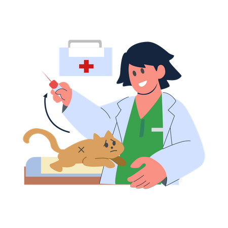Médico de mascotas examinando gato  Ilustración