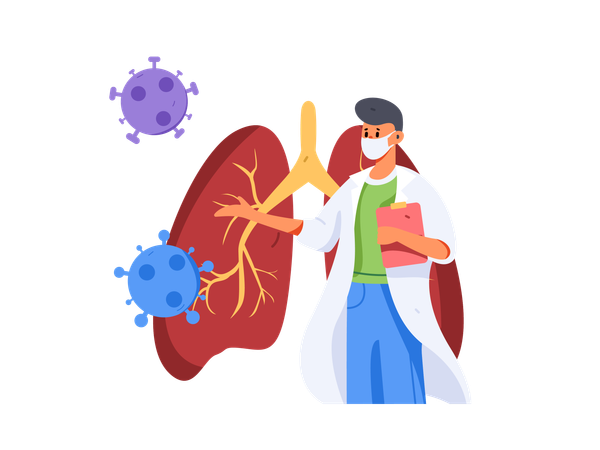 Médico masculino revisando el informe pulmonar  Ilustración