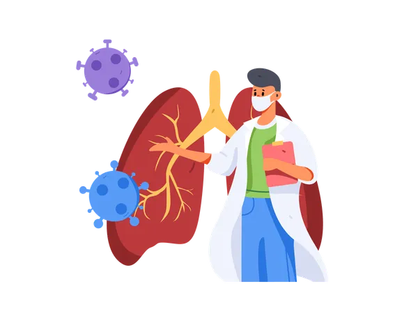 Médico masculino revisando el informe pulmonar  Ilustración