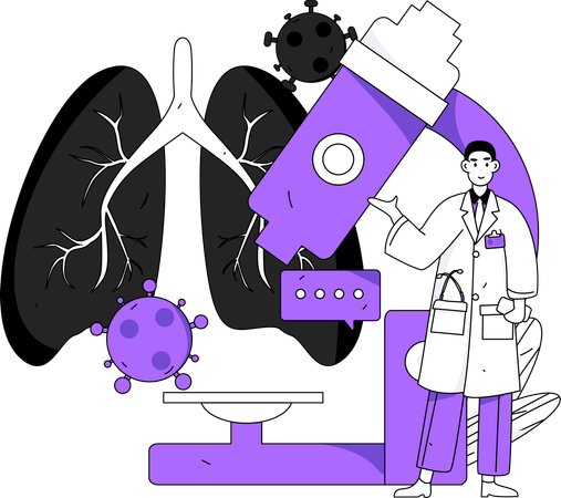 Médico masculino que muestra el examen de los pulmones  Ilustración