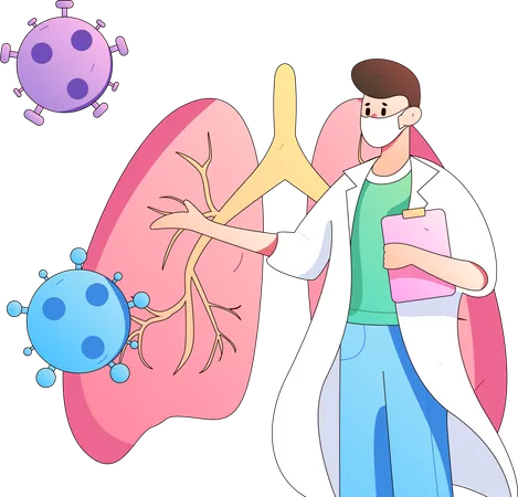 Doctor masculino mostrando infección pulmonar  Ilustración