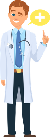 Médico varón mostrando signo más  Ilustración
