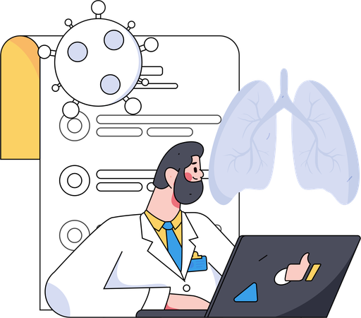 Médico varón revisa el informe de covid  Ilustración